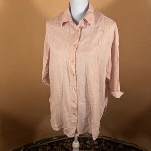 Poetry Womens Collared Cotton Linen 3/4 Sleeve Tunic Button Up Shirt Pink Size 8